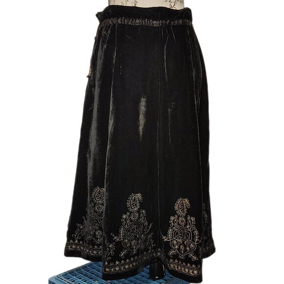 Carole Little Vintage 90s Black Velvet Beaded Midi Skirt 12 - Gypsy Boho Fall - Picture 3 of 8
